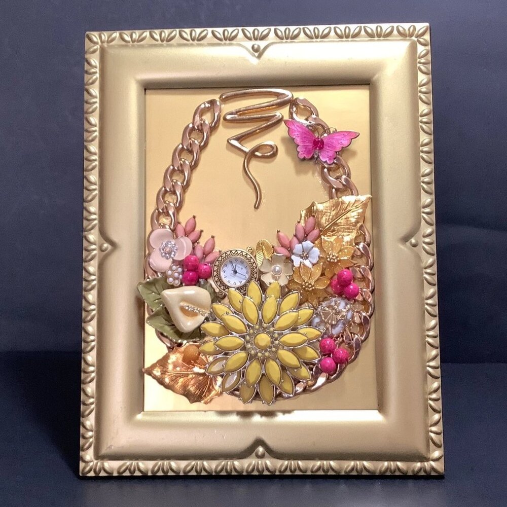 JEWELRY Vintage Modern 'Spring Bouquet' Flowers Original Artist Design In Frame